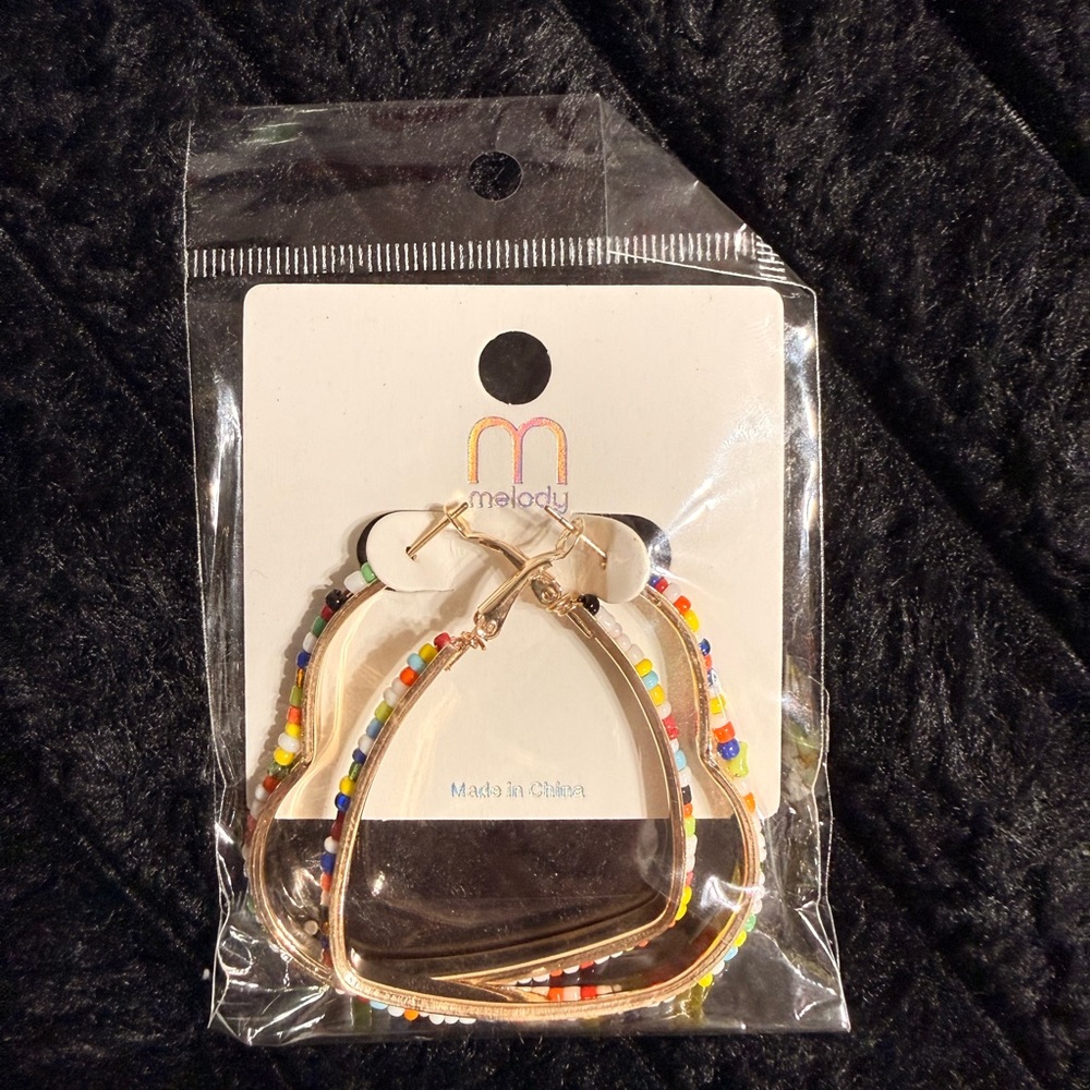 heart gold earrings with beads